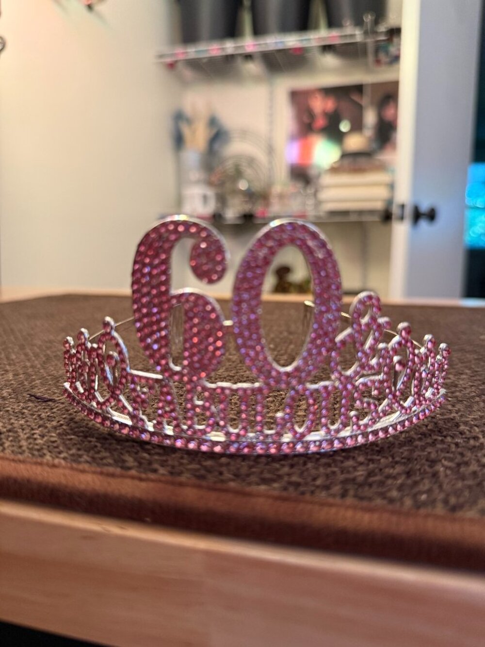 60 & Fabulous Crown & Sash Milestone Birthday Decoration Pink Tiara Headpiece